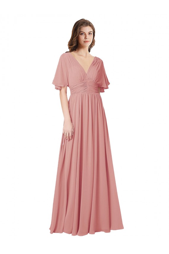 Outlet Trapèze Col V Mousseline Longue Robes demoiselle d'honneur