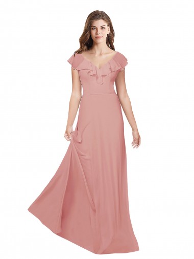 Outlet Trapèze Col V Mousseline Longue Robes demoiselle d'honneur
