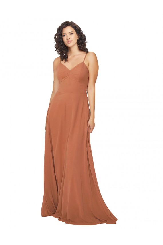 Outlet Trapèze Col V Mousseline Longue Robes demoiselle d'honneur