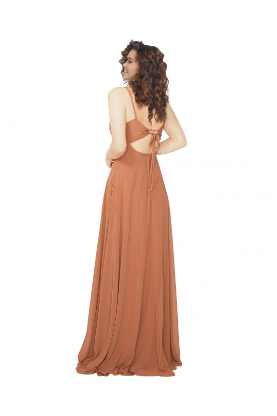 Outlet Trapèze Col V Mousseline Longue Robes demoiselle d'honneur