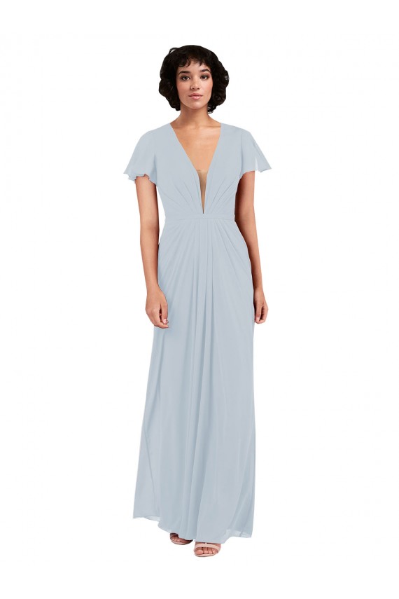 Outlet Trapèze Col V Mousseline Longue Robes demoiselle d'honneur