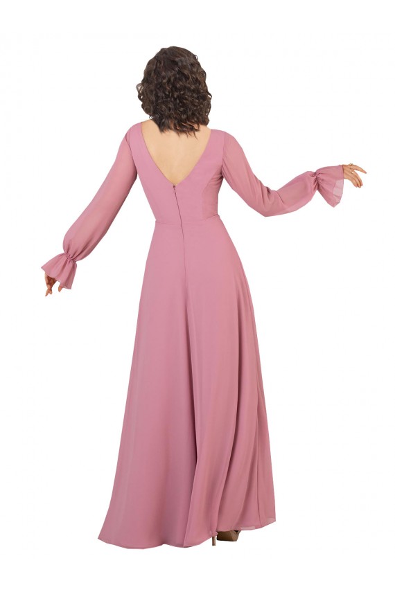 Outlet Trapèze Col V Mousseline Longue Robes demoiselle d'honneur