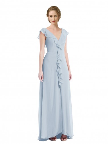 Outlet Trapèze Col V Mousseline Longue Robes demoiselle d'honneur