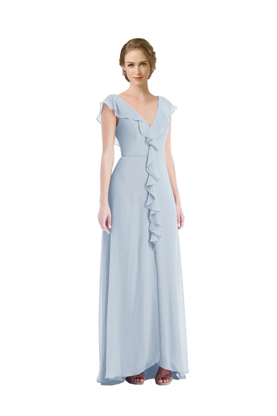 Outlet Trapèze Col V Mousseline Longue Robes demoiselle d'honneur