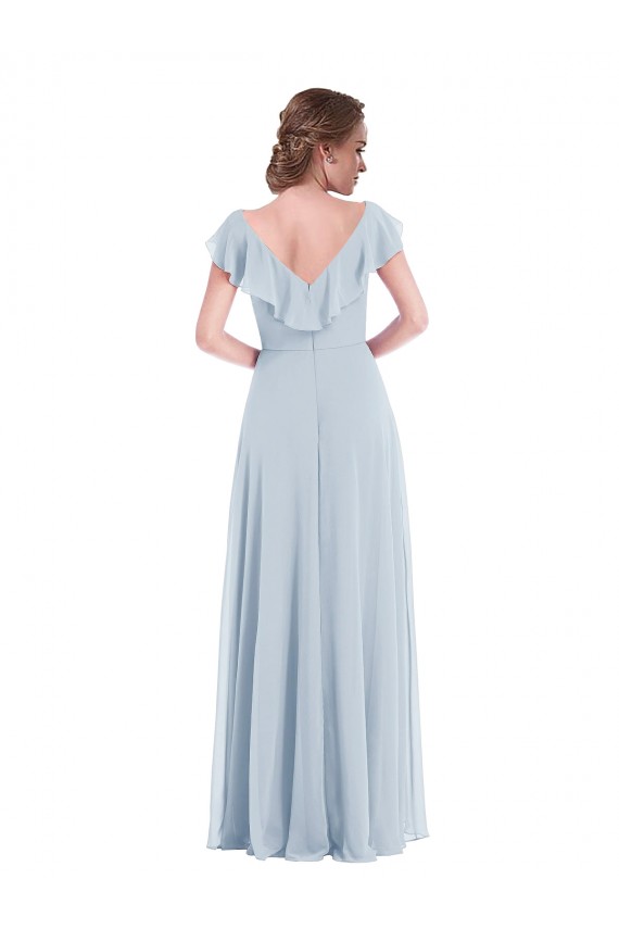 Outlet Trapèze Col V Mousseline Longue Robes demoiselle d'honneur