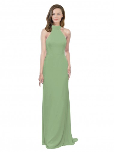 Outlet Trapèze Licou Col Haut Mousseline Longue Robes demoiselle d'honneur