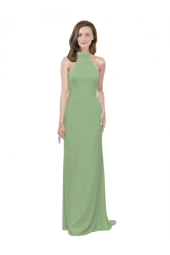 Outlet Trapèze Licou Col Haut Mousseline Longue Robes demoiselle d'honneur