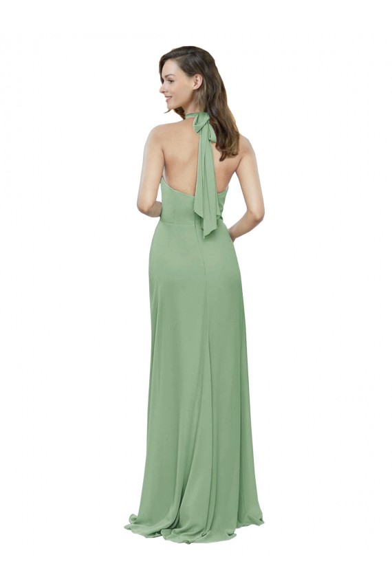 Outlet Trapèze Licou Col Haut Mousseline Longue Robes demoiselle d'honneur