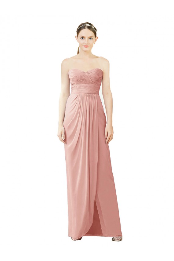 Outlet Trapèze Sans bretelle Mousseline Longue Asymétrique Robes demoiselle d'honneur