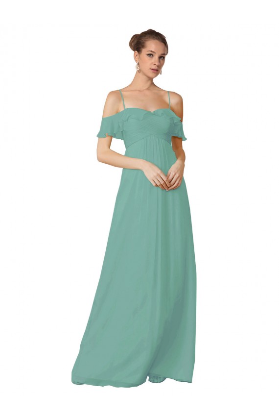 Outlet Trapèze Épaule Dénudée Bretelles spaghetti Mousseline Longue Robes demoiselle d'honneur