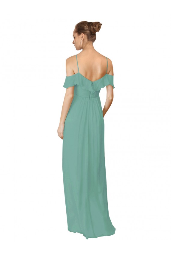 Outlet Trapèze Épaule Dénudée Bretelles spaghetti Mousseline Longue Robes demoiselle d'honneur