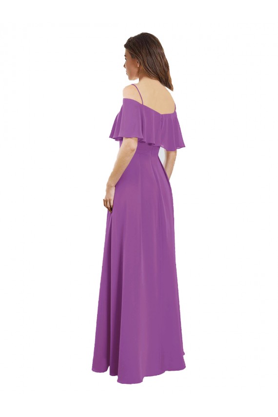 Outlet Trapèze Épaule Dénudée Bretelles spaghetti Mousseline Longue Robes demoiselle d'honneur