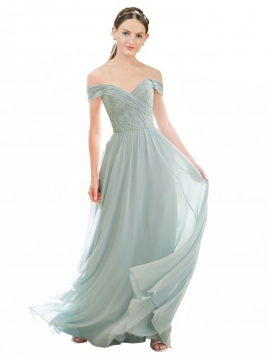 Outlet Trapèze Épaule Dénudée Mousseline Dentelle Longue Robes demoiselle d'honneur