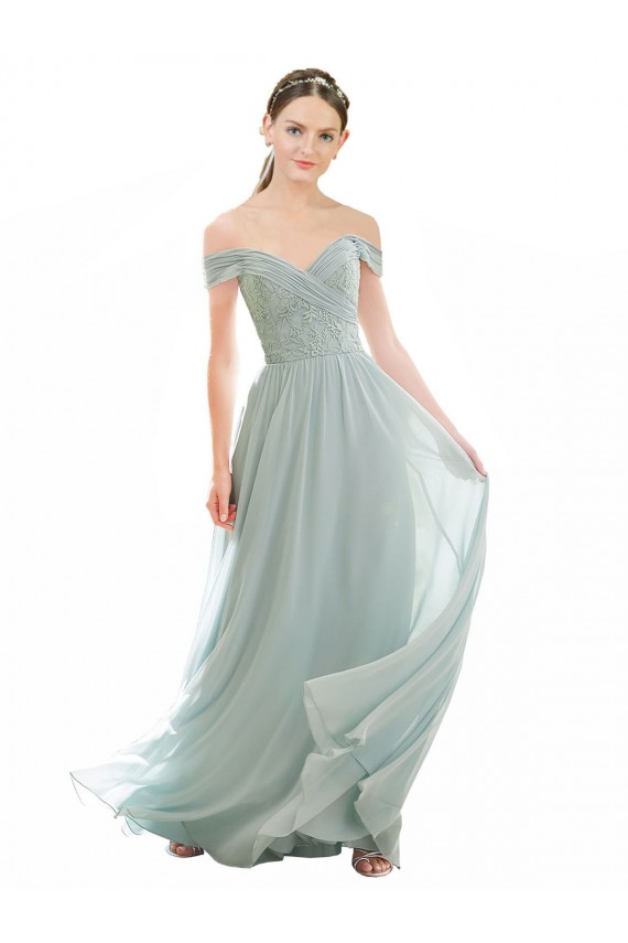 Outlet Trapèze Épaule Dénudée Mousseline Dentelle Longue Robes demoiselle d'honneur