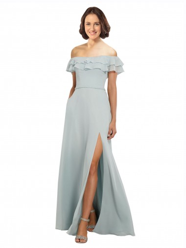 Outlet Trapèze Épaule Dénudée Mousseline Longue Robes demoiselle d'honneur