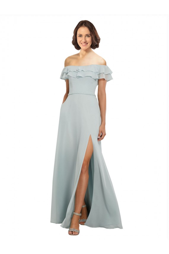 Outlet Trapèze Épaule Dénudée Mousseline Longue Robes demoiselle d'honneur