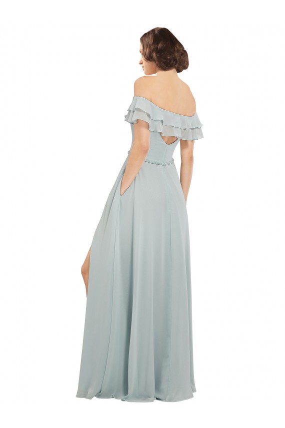 Outlet Trapèze Épaule Dénudée Mousseline Longue Robes demoiselle d'honneur