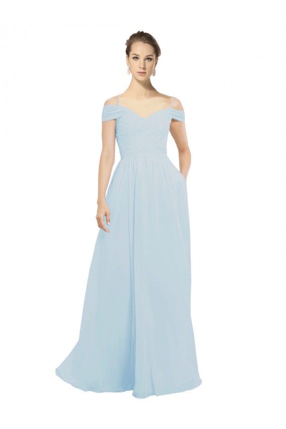 Outlet Trapèze Épaule Dénudée Mousseline Longue Robes demoiselle d'honneur