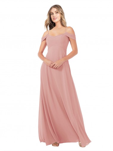 Outlet Trapèze Épaule Dénudée Mousseline Longue Robes demoiselle d'honneur