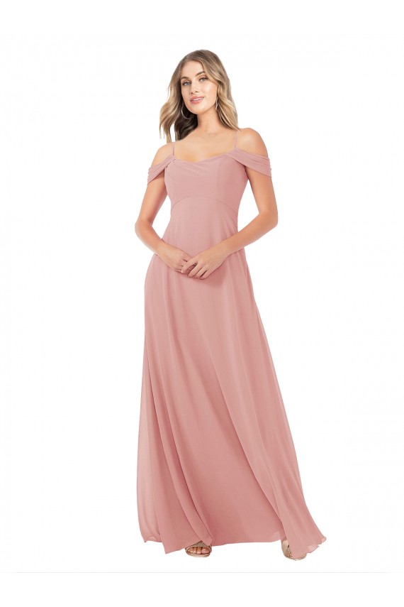 Outlet Trapèze Épaule Dénudée Mousseline Longue Robes demoiselle d'honneur