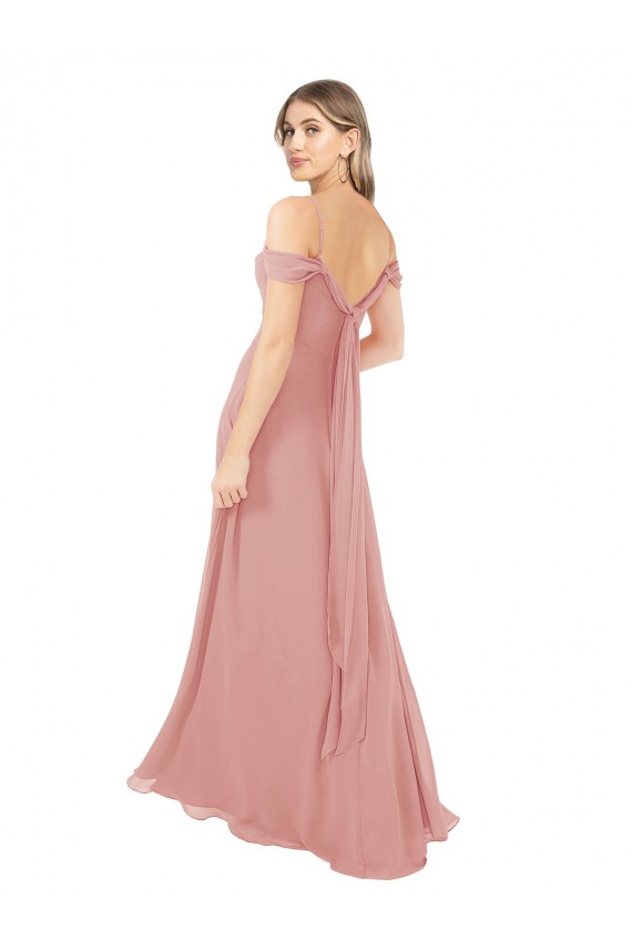 Outlet Trapèze Épaule Dénudée Mousseline Longue Robes demoiselle d'honneur