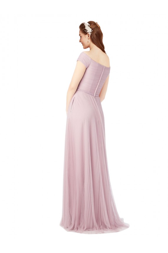 Outlet Trapèze Épaule Dénudée Tulle Longue Robes demoiselle d'honneur