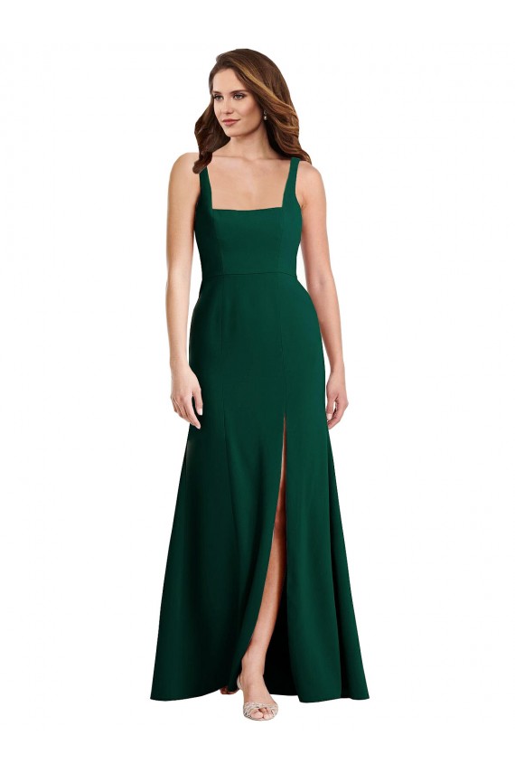 Outlet Trompette Col Carré Crêpe Stretch Longue Robes demoiselle d'honneur / Robes de bal