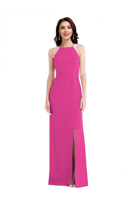 Outlet Trompette Licou Col Haut Crêpe Stretch Longue Formelles Robes demoiselle d'honneur / Robes de soirée / Robes de bal