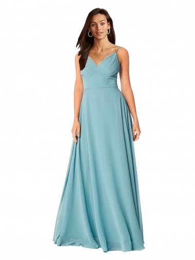 Outlet Turquoise Trapèze Col V Mousseline Longue Robes demoiselle d'honneur