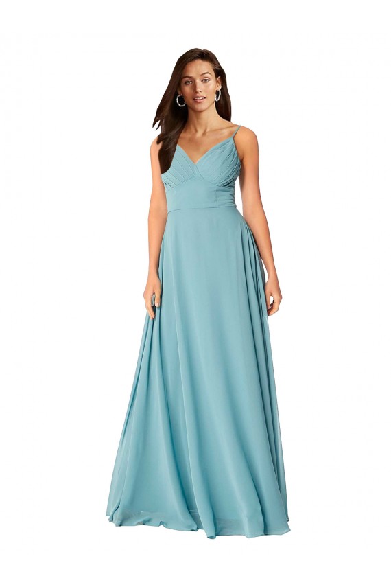 Outlet Turquoise Trapèze Col V Mousseline Longue Robes demoiselle d'honneur