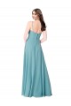 Outlet Turquoise Trapèze Col V Mousseline Longue Robes demoiselle d'honneur