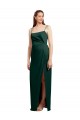Outlet Vert Chasseur Colonne Bretelles spaghetti Col Carré Satiné Stretch Longue Formelles Robes demoiselle d'honneur / Robes de soirée / Robes de bal