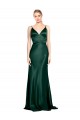 Outlet Vert Chasseur Fourreau Bretelles spaghetti Col V Satiné Stretch Longue Formelles Robes demoiselle d'honneur / Robes de soirée / Robes de bal