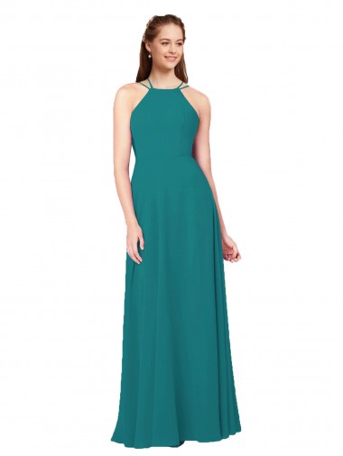 Outlet Vert Chasseur Fourreau Col Haut Mousseline Longue Robes demoiselle d'honneur