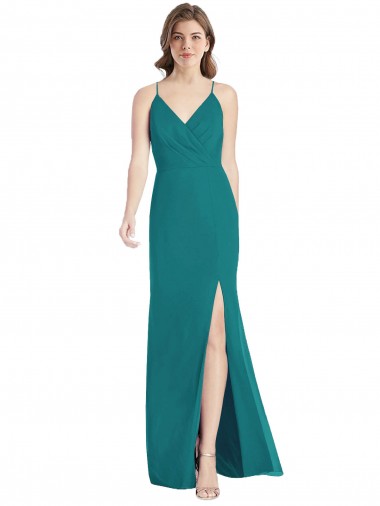 Outlet Vert Chasseur Sirène Bretelles spaghetti Col V Mousseline Longue Robes demoiselle d'honneur