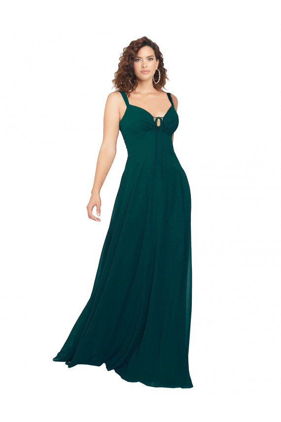 Outlet Vert Chasseur Trapèze Col V Mousseline Longue Robes demoiselle d'honneur