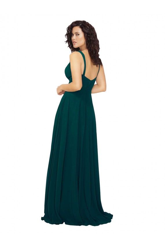 Outlet Vert Chasseur Trapèze Col V Mousseline Longue Robes demoiselle d'honneur