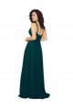 Outlet Vert Chasseur Trapèze Col V Mousseline Longue Robes demoiselle d'honneur