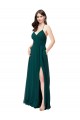 Outlet Vert Chasseur Trapèze Col V Mousseline Longue Robes demoiselle d'honneur