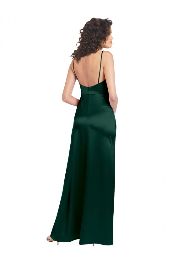 Outlet Vert Chasseur Trapèze Scoop Satiné Stretch Longue Formelles Robes demoiselle d'honneur / Robes de soirée / Robes de bal