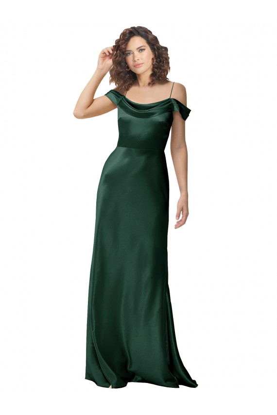 Outlet Vert Chasseur Trapèze Épaule Dénudée Bretelles spaghetti Satiné Stretch Longue Formelles Robes demoiselle d'honneur / Robes de soirée / Robes de bal