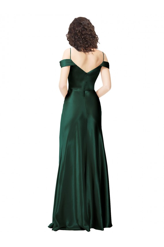 Outlet Vert Chasseur Trapèze Épaule Dénudée Bretelles spaghetti Satiné Stretch Longue Formelles Robes demoiselle d'honneur / Robes de soirée / Robes de bal