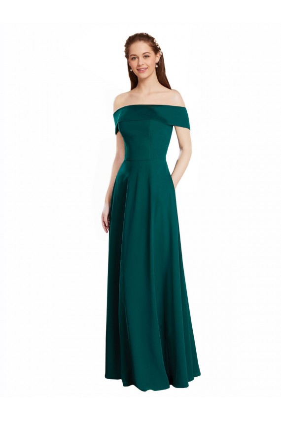 Outlet Vert Chasseur Trapèze Épaule Dénudée Mousseline Longue Robes demoiselle d'honneur