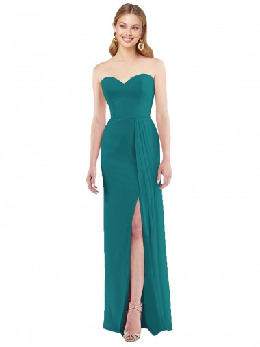 Outlet Vert Chasseur Trompette Sans bretelle Mousseline Longue Robes demoiselle d'honneur