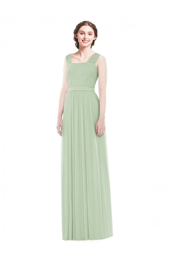 Outlet Vert Sauge Trapèze Bretelles spaghetti Mousseline Longue Robes demoiselle d'honneur