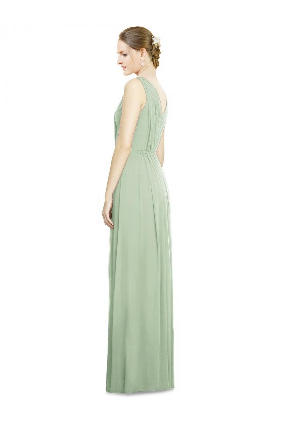 Outlet Vert Sauge Trapèze Col V Mousseline Longue Robes demoiselle d'honneur