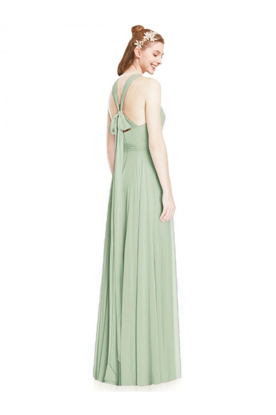 Outlet Vert Sauge Trapèze Licou Mousseline Longue Robes demoiselle d'honneur
