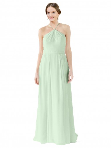 Outlet Vert Sauge Trapèze Licou Mousseline Longue Robes demoiselle d'honneur