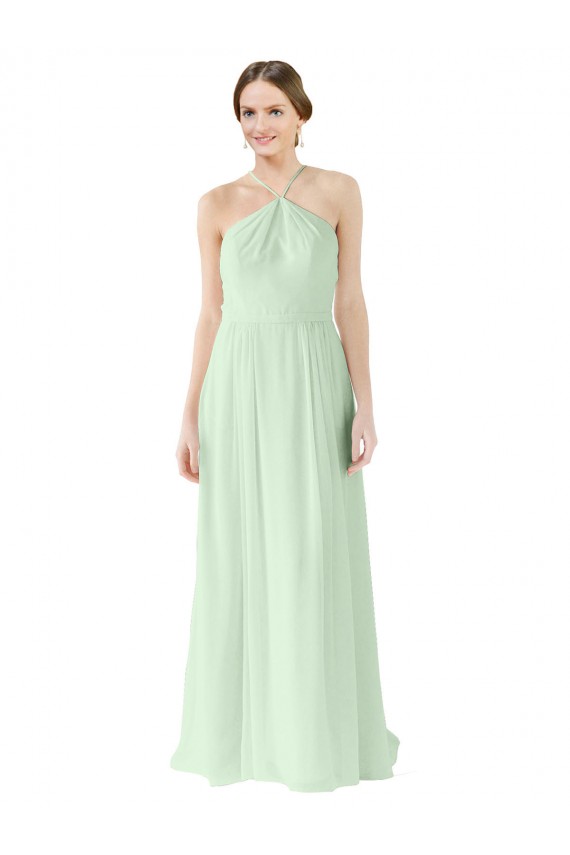 Outlet Vert Sauge Trapèze Licou Mousseline Longue Robes demoiselle d'honneur