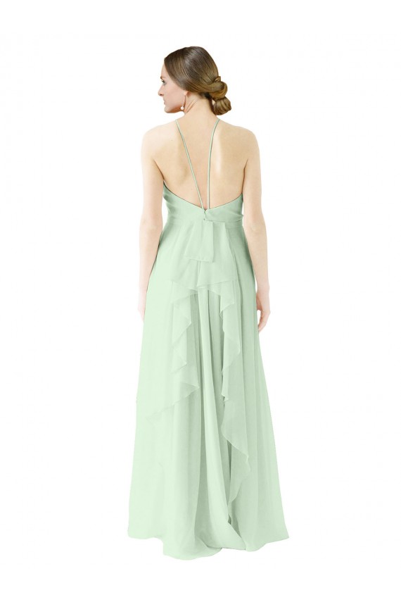 Outlet Vert Sauge Trapèze Licou Mousseline Longue Robes demoiselle d'honneur